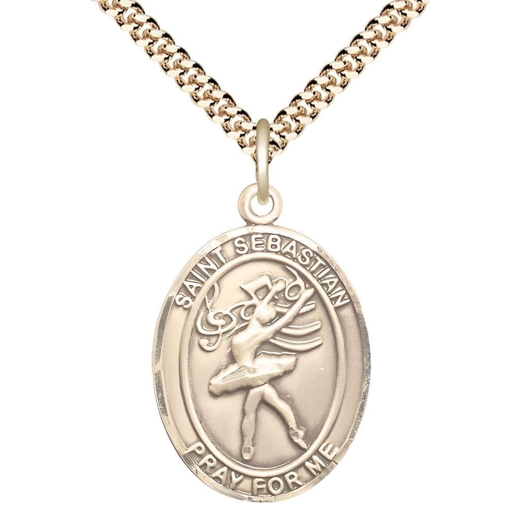 St. Sebastian Dance 14kt Gold-filled Oval Medal with Gold-plated Curb Chain, Measures 1-inch x 3/4-inch, Made in USA by Bliss