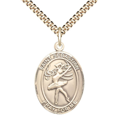 St. Sebastian Dance 14kt Gold-filled Oval Medal with Gold-plated Curb Chain, Measures 1-inch x 3/4-inch, Bliss Manufacturing