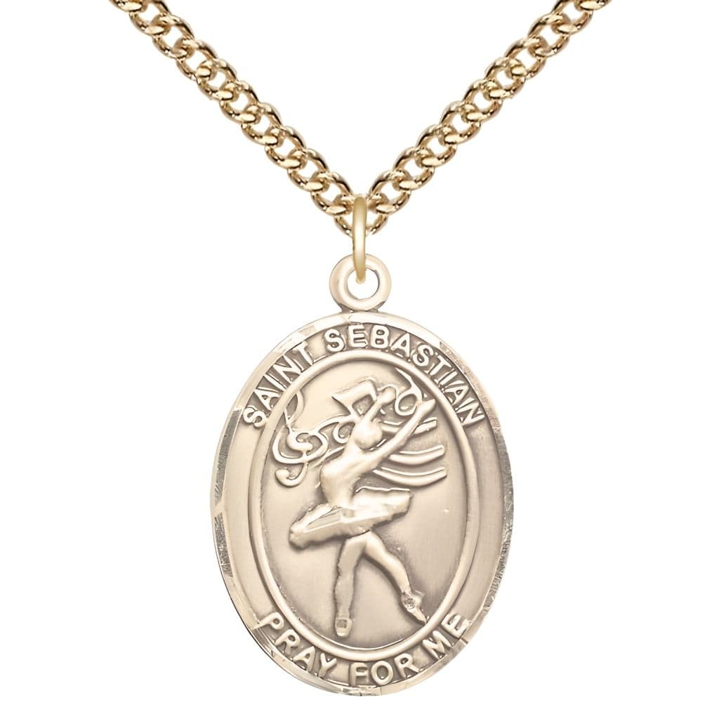 St. Sebastian Dance 14kt Gold-filled Oval Medal with Gold-filled Curb Chain, Measures 1-inch x 3/4-inch, Made in USA by Bliss