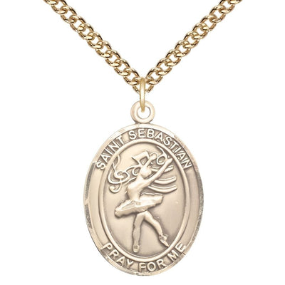 St. Sebastian Dance 14kt Gold-filled Oval Medal with Gold-filled Curb Chain, Measures 1-inch x 3/4-inch, Bliss Manufacturing