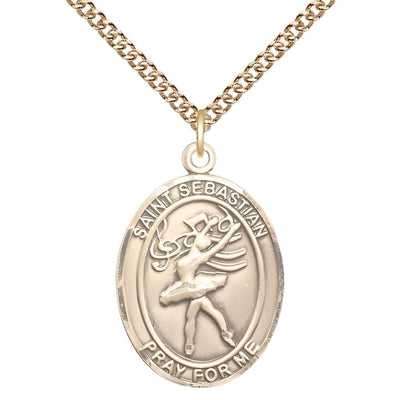 St. Sebastian Dance 14kt Gold Oval Medal with 14kt Gold Curb Chain, Measures 1-inch x 3/4-inch, Bliss Manufacturing