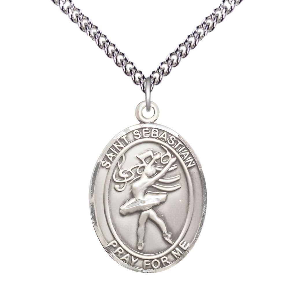 St. Sebastian Dance Sterling Silver Oval Medal with Sterling Silver Curb Chain, Measures 1-inch x 3/4-inch, Made in USA by Bliss