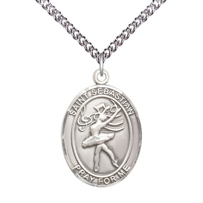St. Sebastian Dance Sterling Silver Oval Medal with Sterling Silver Curb Chain, Measures 1-inch x 3/4-inch, Bliss Manufacturing