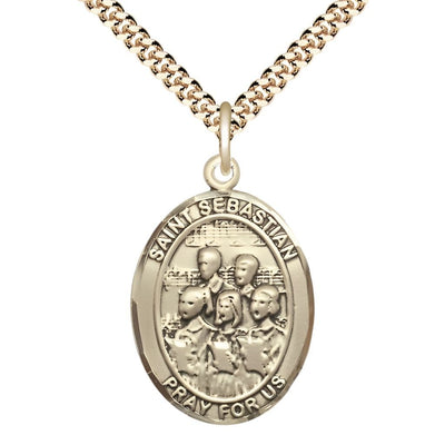 St. Sebastian Choir 14kt Gold-filled Oval Medal with Plated Chain, Measures 1-inch x 3/4-inch, Bliss Manufacturing