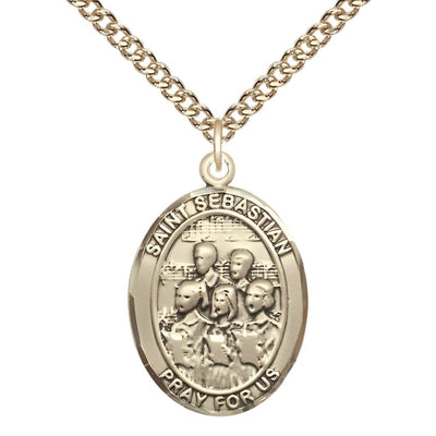 St. Sebastian Choir 14kt Gold-filled Oval Medal with Gold-filled Chain, Measures 1-inch x 3/4-inch, Bliss Manufacturing