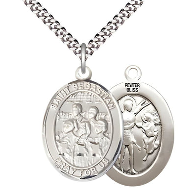 St. Sebastian Choir Pewter Oval Medal with Plated Chain, Measures 1-inch x 3/4-inch, Bliss Manufacturing
