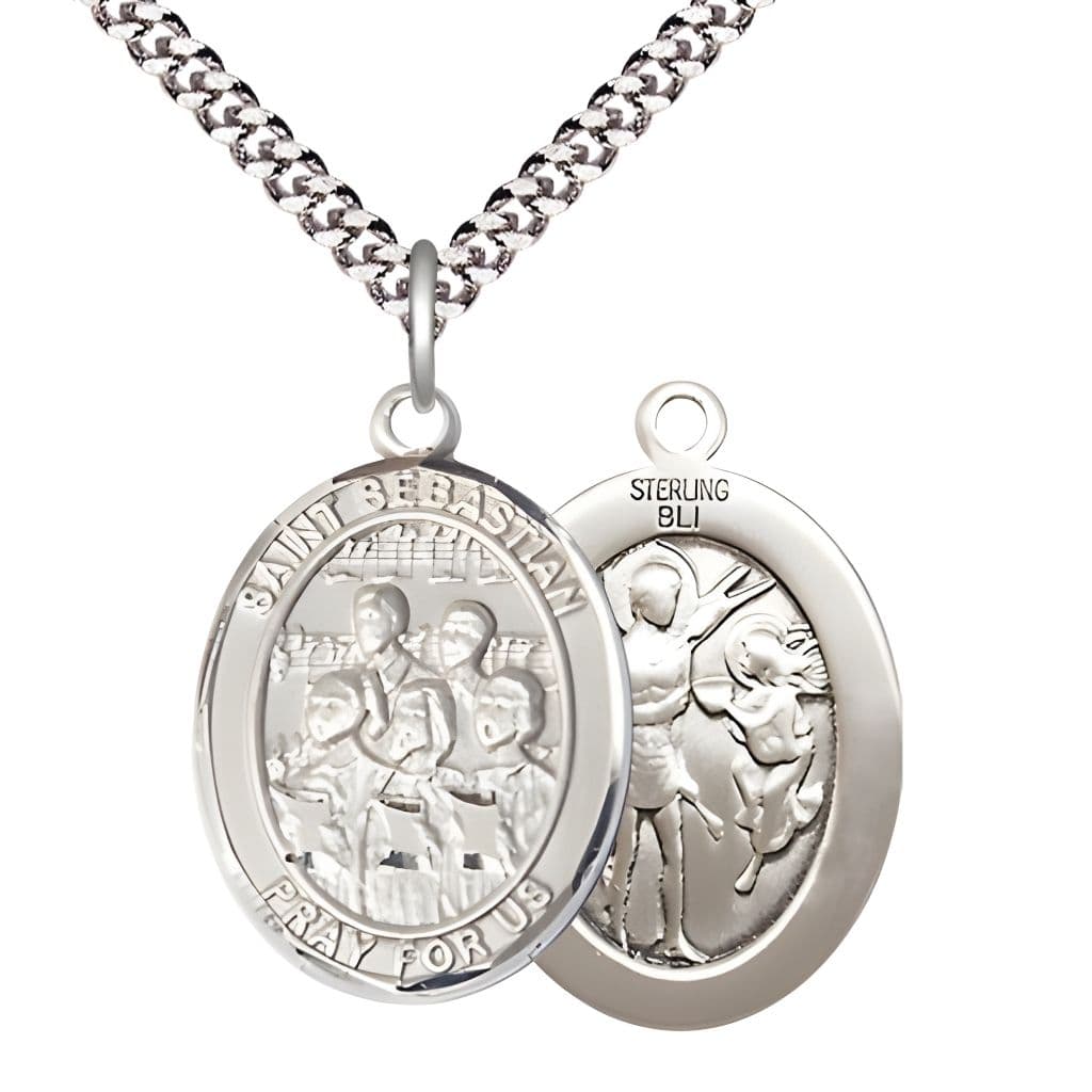 St. Sebastian Choir Sterling Silver Oval Medal with Plated Chain, Measures 1-inch x 3/4-inch, Made in USA by Bliss