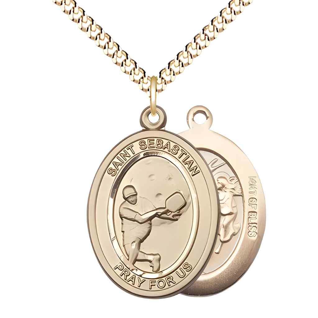 St. Sebastian Gold-filled Male Pickleball Medal Necklace