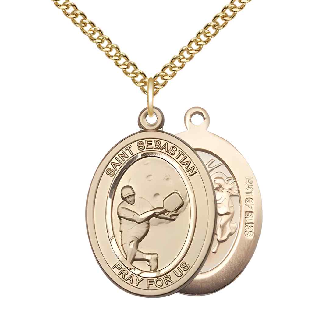 St. Sebastian Gold-filled Male Pickleball Medal Necklace