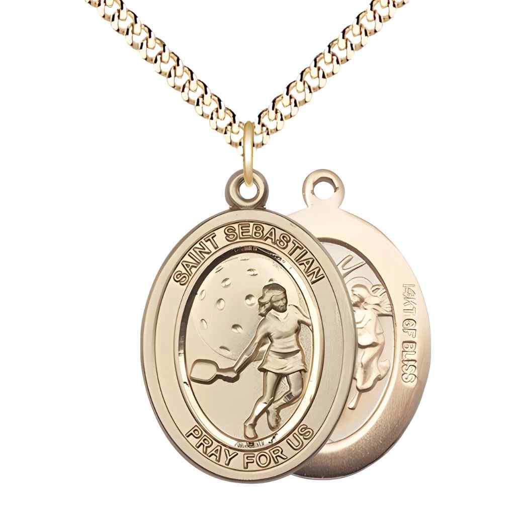 St. Sebastian Gold-filled Female Pickleball Medal Necklace