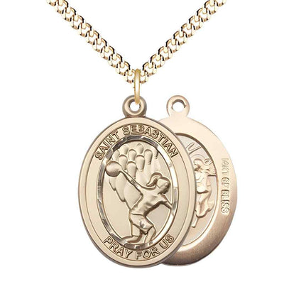 Large Bowling | Female Bowlers with St. Sebastian on back 14kt Gold-filled Oval Medal Pendant with Gold-plated Chain, Deluxe Gift Box
