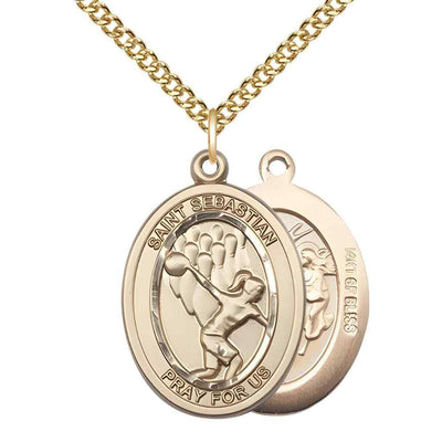 Large Bowling | Female Bowlers with St. Sebastian on back 14kt Gold-filled Oval Medal Pendant with Gold-filled Chain, Deluxe Gift Box