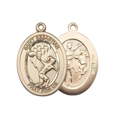 Large Bowling | Female Bowlers with St. Sebastian on back 14kt Gold Oval Medal Pendant, Deluxe Gift Box