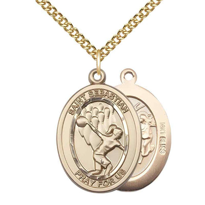Large Bowling | Female Bowlers with St. Sebastian on back 14kt Gold Oval Medal Pendant with 14kt Gold Chain, Deluxe Gift Box