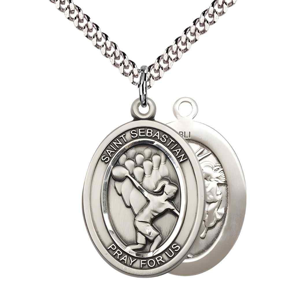 St. Sebastian Pewter Bowling | Female Bowlers Medal Necklace