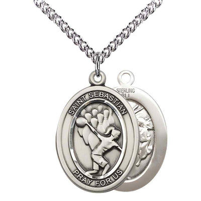 Large Bowling | Female Bowlers with St. Sebastian on back Sterling Silver Oval Medal Pendant with Sterling Silver Chain, Deluxe Gift Box