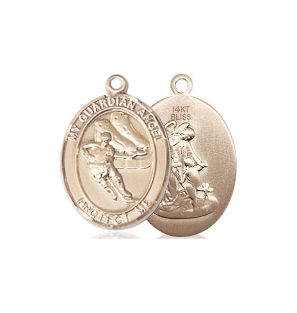 Bliss Manufacturing Guardian Angel Ice Hockey 14kt Gold Oval Large Medal,