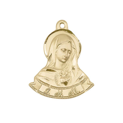 Immaculate Heart of Mary 14kt Gold Pendant Medal, 7/8-inch tall by 1 1/8-inch wide, Bliss Manufacturing