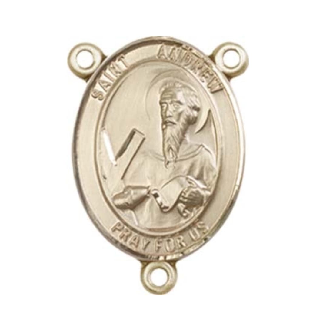 Bliss St Andrew the Apostle Engravable Center Rosary Part in Gold,