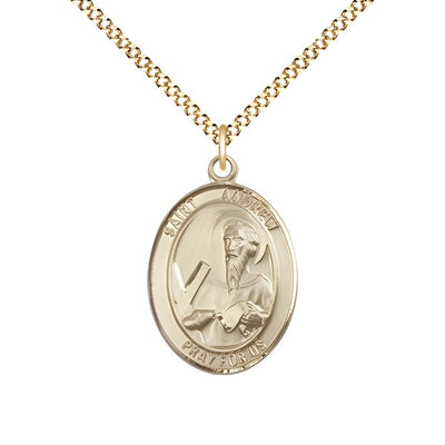 Medium St. Andrew the Apostle Gold-filled Oval Engravable Medal with Gold-plated Chain