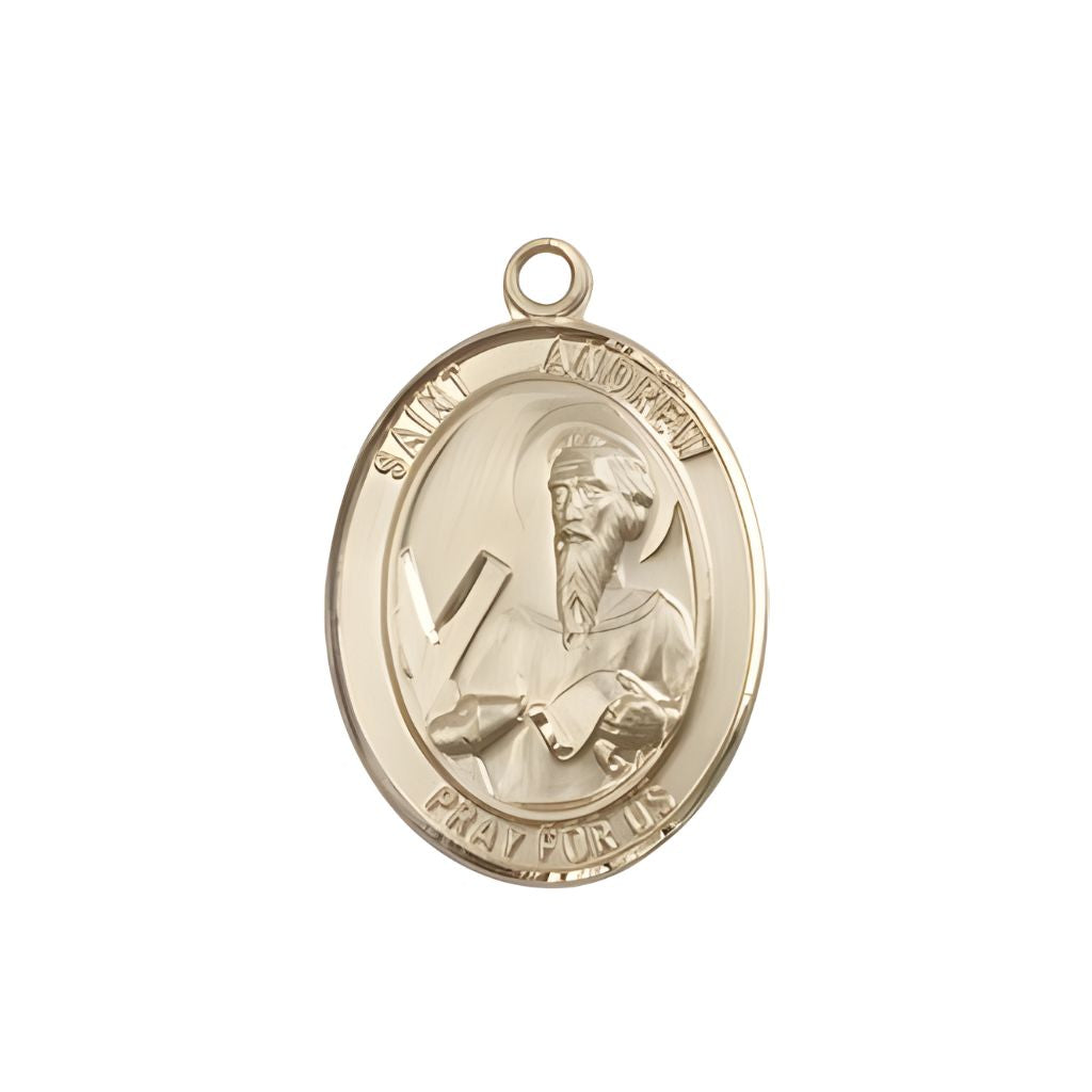 Medium St. Andrew the Apostle 14kt Gold Oval Engravable Medal Pendant