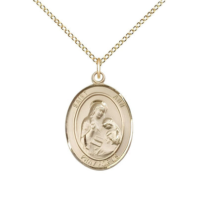 St. Ann 14kt Gold-filled Oval Medal Pendant with Gold-filled Chain, Measures 3/4-inch tall by 1/2-inch wide. Deluxe Gift Box, Bliss Manufacturing