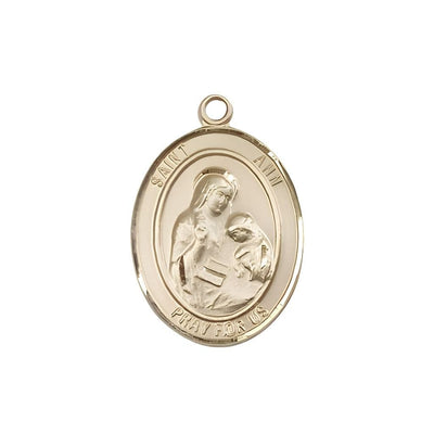 St. Ann 14kt Gold Oval Medal Pendant, Measures 3/4-inch tall by 1/2-inch wide. Deluxe Gift Box, Bliss Manufacturing