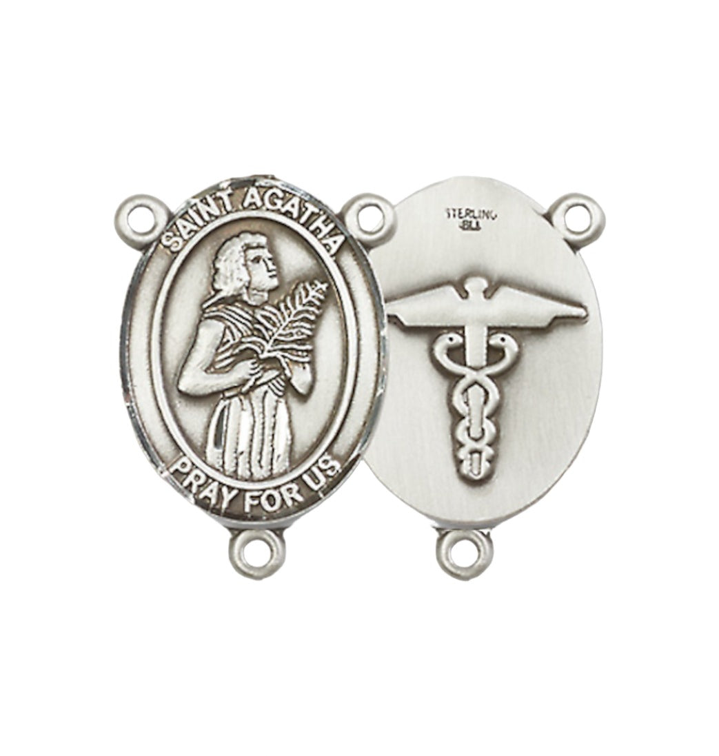 Bliss Sterling Silver Nurse Saint Agatha Center Rosary Part