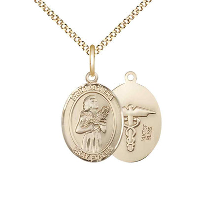 Sterling Silver St Agatha Nurse Pendant on a 18 inch Light Rhodium Light Curb Chain, Bliss Manufacturing