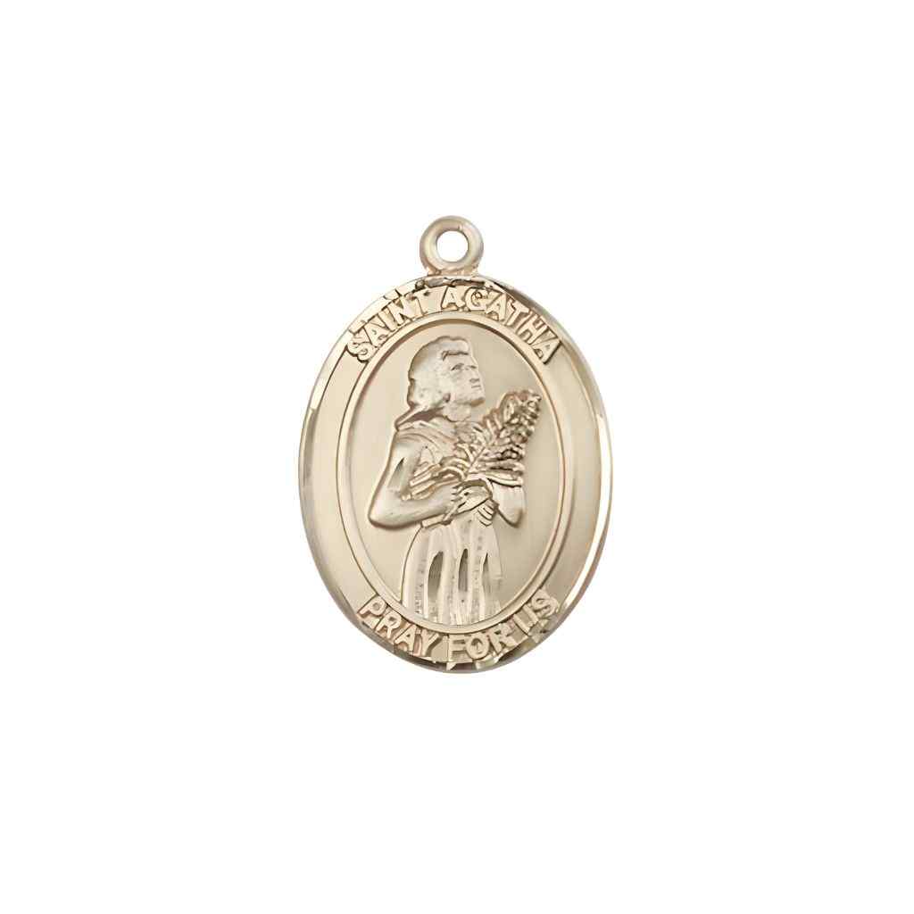 Medium St. Agatha 14kt Gold Oval Medal Pendant, Deluxe Gift Box