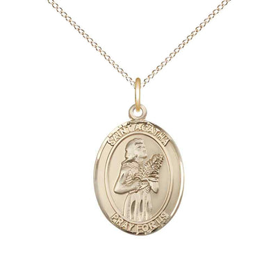 Medium St. Agatha 14kt Gold Oval Medal Pendant with 14kt Gold Chain, Deluxe Gift Box
