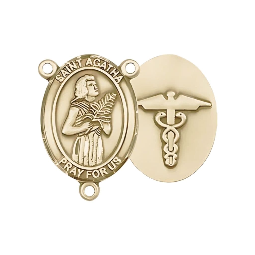 Bliss St. Agatha Nurse Symbol Center Rosary Part in 14kt Gold,