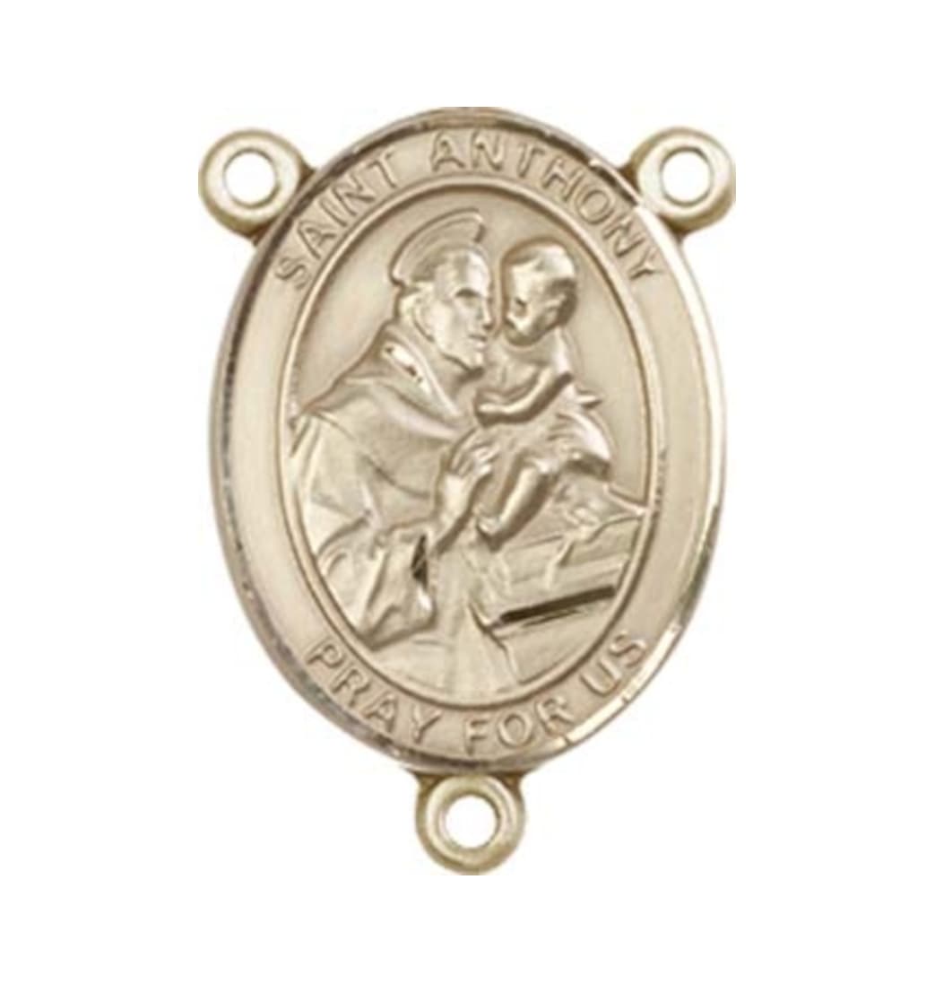 Bliss St Anthony of Padua Engravable Center Rosary Part in Gold,