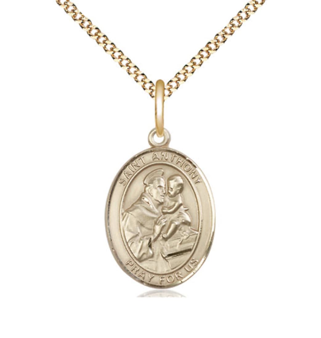 Bliss St Anthony of Padua Gold-filled Oval Engravable Medium Medal Necklace With Plated Chain,