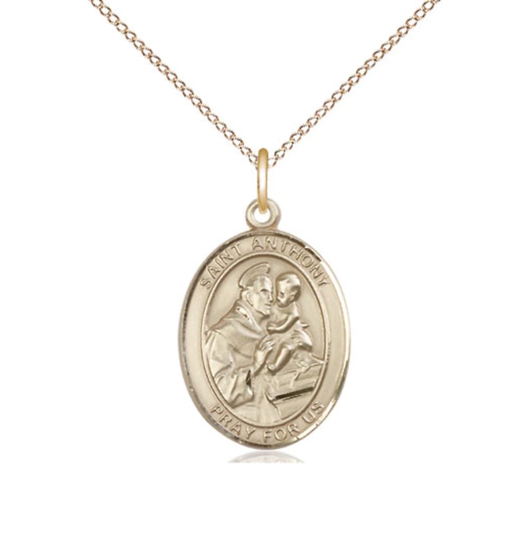 Bliss St Anthony of Padua Gold-filled Oval Engravable Medium Medal Necklace With Gold-filled Chain,