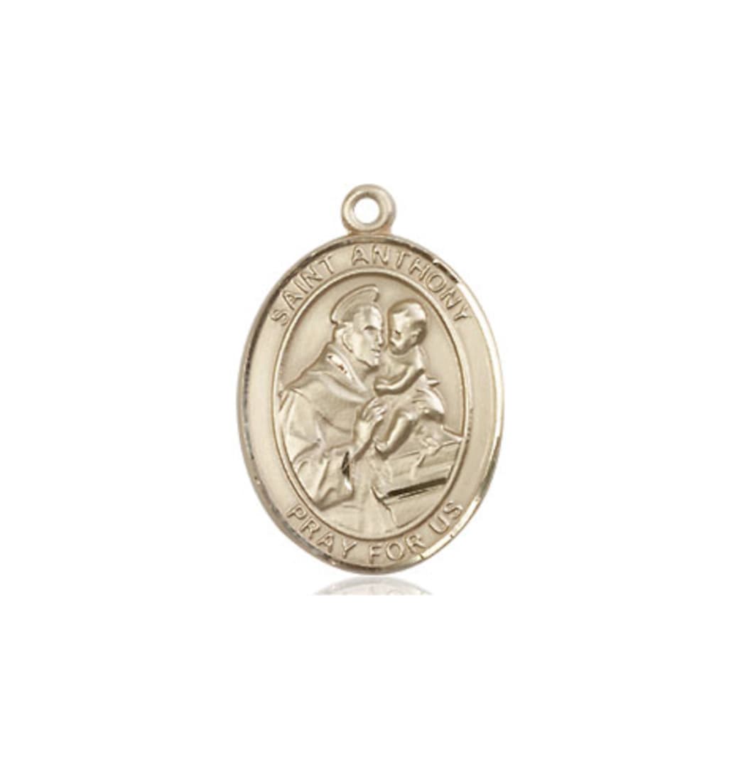 Bliss St Anthony of Padua 14kt Gold Oval Engravable Medium Medal,