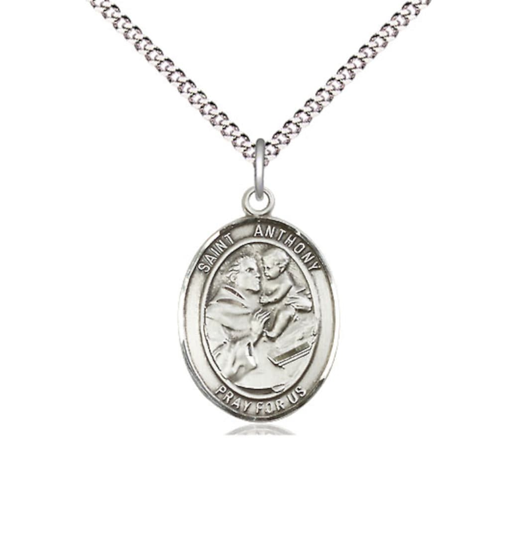 Bliss St Anthony of Padua Pewter Oval Engravable Medium Medal Necklace,