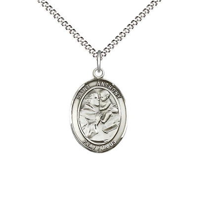 St Anthony of Padua Sterling Silver Oval Engravable Medium Medal Necklace, Bliss Manufacturing
