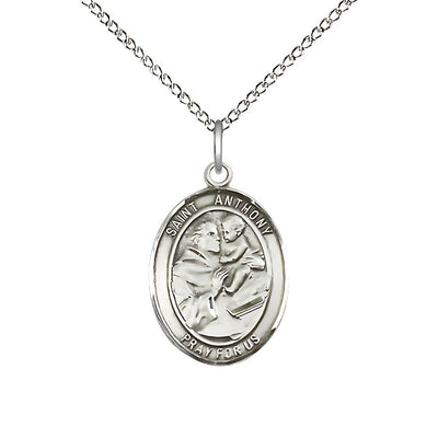 St Anthony of Padua Sterling Silver Oval Engravable Medium Medal Necklace with Sterling Chain, Bliss Manufacturing