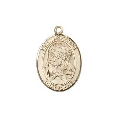 St. Apollonia of Alexandria 14kt Gold Oval Medal Pendant, Measures 3/4-inch tall by 1/2-inch wide. Deluxe Gift Box, Bliss Manufacturing