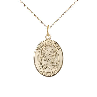 St. Apollonia of Alexandria 14kt Gold Oval Medal Pendant with 14kt Gold Chain, Measures 3/4-inch tall by 1/2-inch wide. Deluxe Gift Box, Bliss Manufacturing