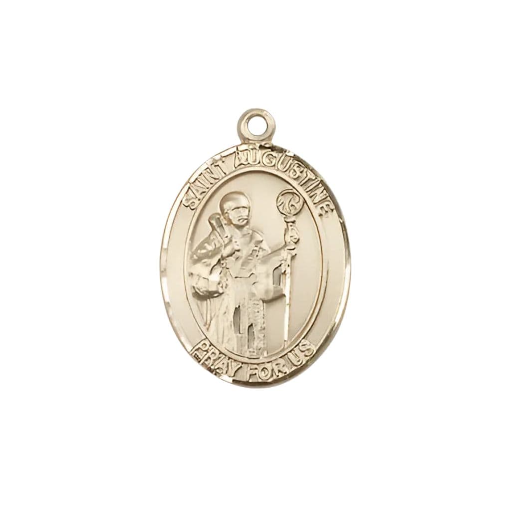 St. Augustine of Canterbury 14kt Gold Oval Medal, 3/4-inch, Made in USA,