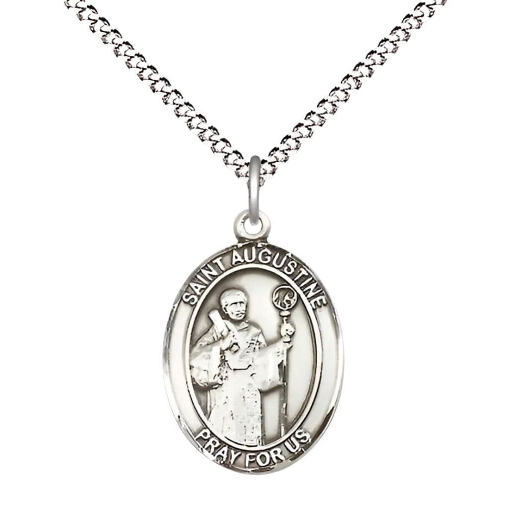 Bliss St. Augustine of Canterbury Sterling Silver Oval Engravable Medal Necklace with Plated Chain, 3/4-inch,