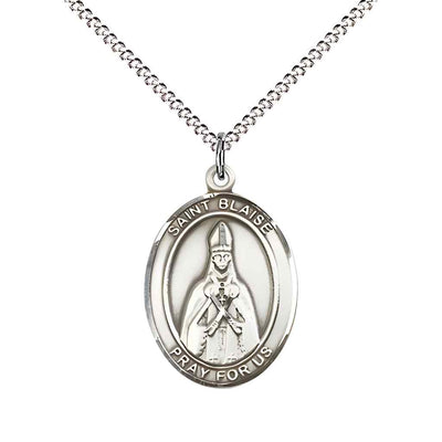 Medium Saint Blaise Pewter Oval Medal Pendant with 18" Rhodium-plated Curb Chain in Deluxe Gift Box | Bliss Manufacturing