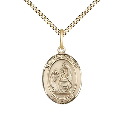 St. Catherine of Siena 14kt Gold-filled Oval Medal Pendant with Gold-plated Chain, Measures 3/4-inch tall by 1/2-inch wide, Bliss Manufacturing
