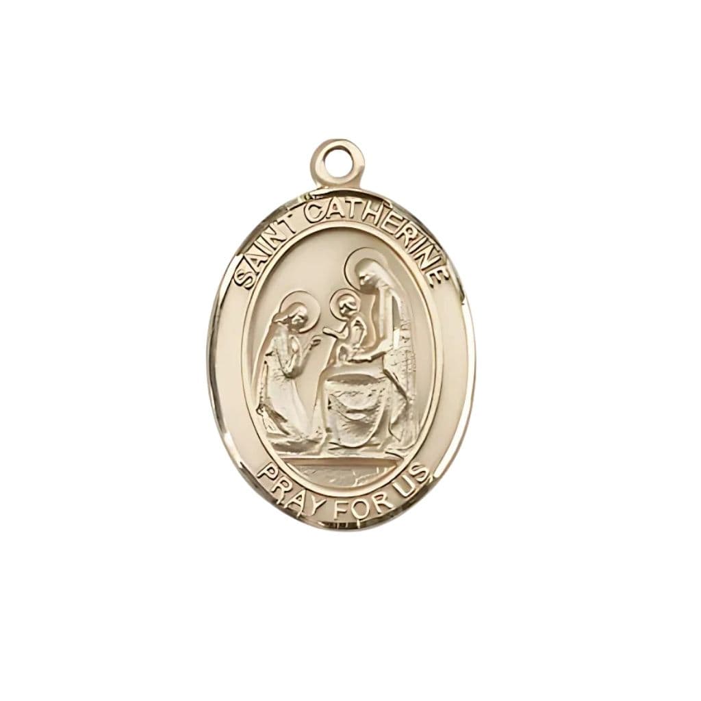 Bliss St. Catherine of Siena 14kt Gold Oval Medal Pendant, Measures 3/4-inch tall by 1/2-inch wide.
