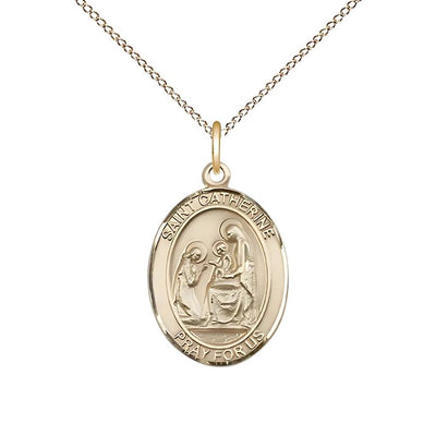 St. Catherine of Siena 14kt Gold Oval Medal Pendant with 14kt Gold Chain, Measures 3/4-inch tall by 1/2-inch wide, Bliss Manufacturing