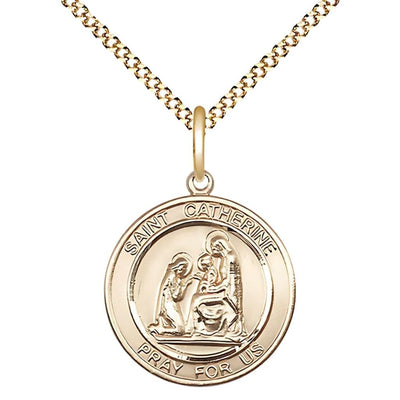 St. Catherine of Siena 14kt Gold-filled Round Medal Pendant with Gold-plated Chain, Measures 3/4-inch tall by 5/8-inch wide, Bliss Manufacturing