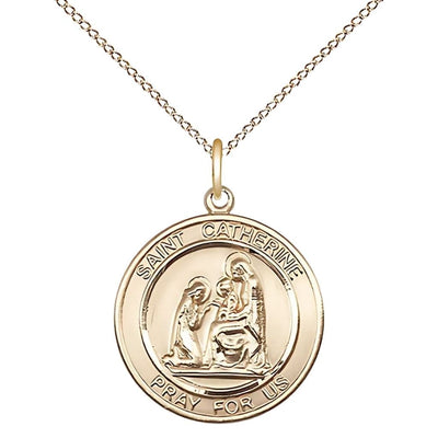 St. Catherine of Siena 14kt Gold Round Medal Pendant with 14kt Gold Chain, Measures 3/4-inch tall by 5/8-inch wide, Bliss Manufacturing