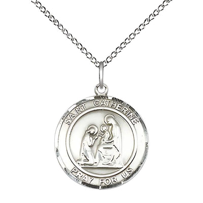 St. Catherine of Siena Sterling Silver Round Medal Pendant with Sterling Silver Chain, Measures 3/4-inch tall by 5/8-inch wide, Bliss Manufacturing